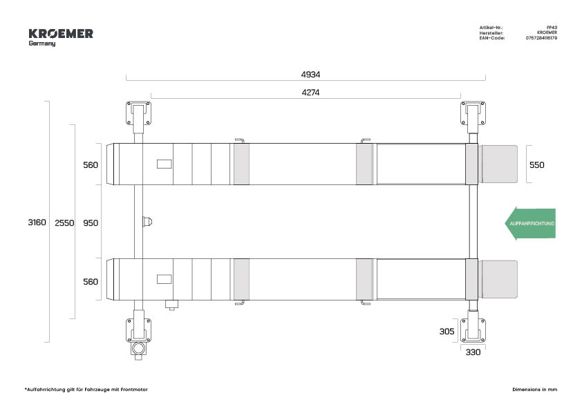 Technische Zeichnung FP43 - Draufsicht