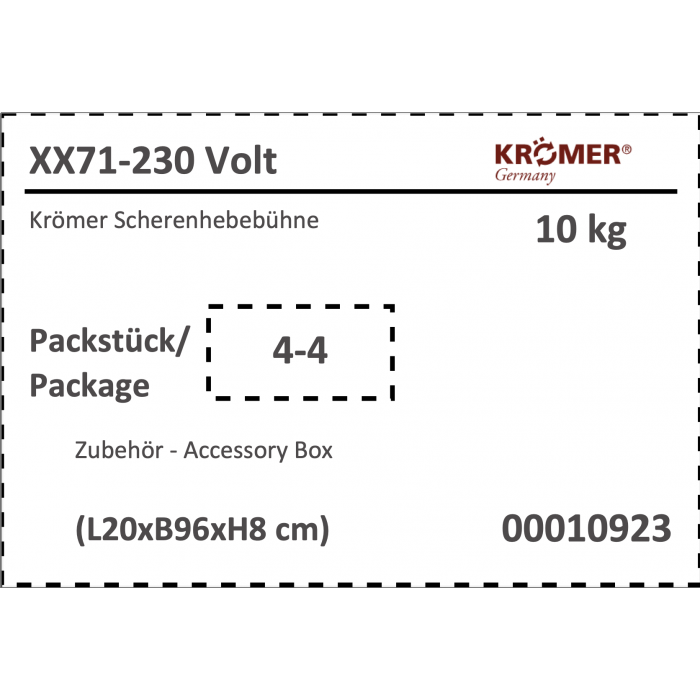 Label: Zubehör für die Doppelscherenhebebühne XX71